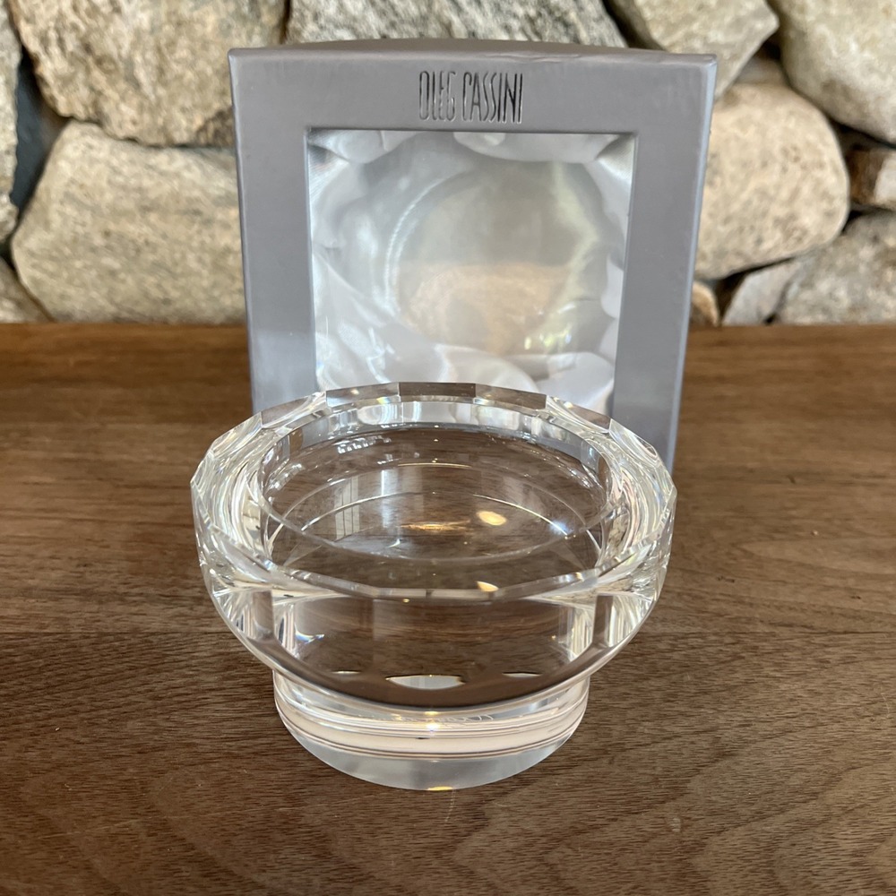 Oleg Cassini Clear Glass Pillar Candle Holder, New In Box, 3" Candle Pillar